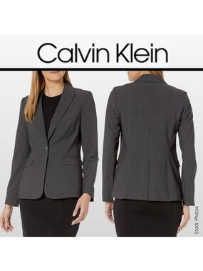 Calvin Klein One-Button Lux Blazer Charcoal Gray (6)